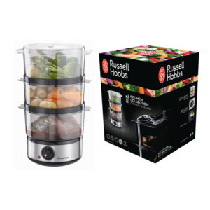 Russell Hobbs Food Collection Compact 3 Tier Food Steamer 400 W 7 Litre - Stainless Steel