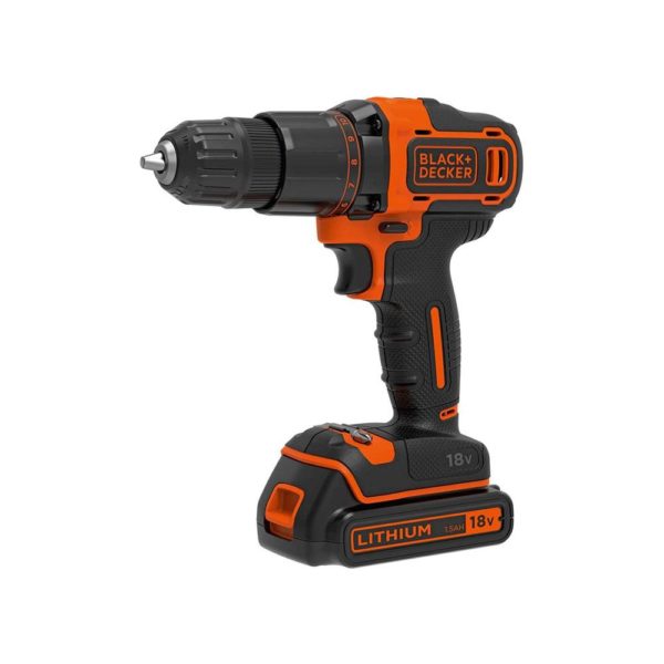 Black & Decker 18V Cordless 2 Gear Hammer Drill With 1.5 Ah Lithium-Ion Battery And 400mA Charger With Kitbox - Orange/Black