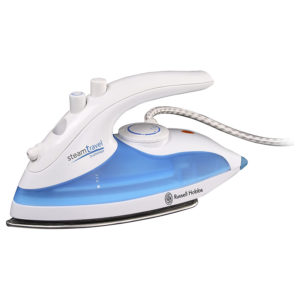 Russell Hobbs Steam Glide Travel Iron Stainless Steel Soleplate Duel Voltage 760 W - White & Blue