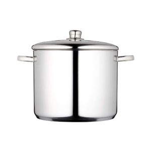 KitchenCraft MasterClass Large Stock Pot With Lid Induction Safe Stainless Steel 14 Litre - Silver