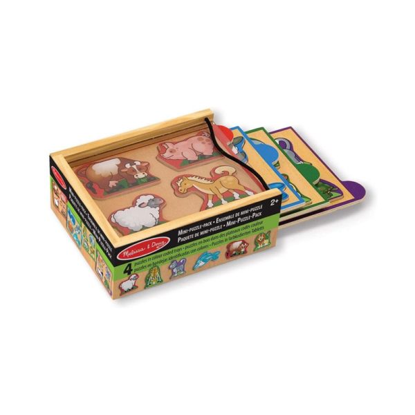 Melissa & Doug Animals Wooden Mini Puzzle Pack Set of 4 Piece Adorable Animal Puzzles With Storage And Travel Case - Multicolour