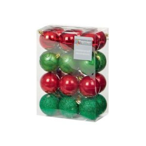 Premier Shatterproof Christmas Tree Baubles Balls 60mm Set of 24 – Red And Green