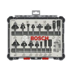 Bosch Mixed Straight 1/4 Inch Shank Router Bit Set - 15 Piece