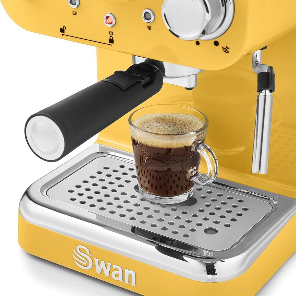 Swan Retro Pump Espresso Coffee Machine 1100 W 1.2 Litre Yellow