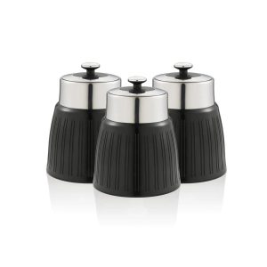Swan Retro Tea Coffee And Sugar Canisters 1.2 Litre Capacity Set of 3 - Black