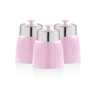 Swan Retro Tea Coffee And Sugar Canisters 1.2 Litre Capacity Set of 3 - Pink