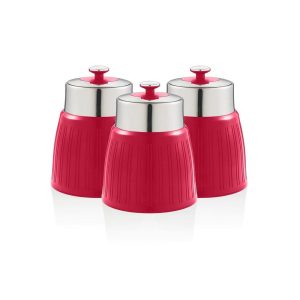 Swan Retro Tea Coffee And Sugar Canisters 1.2 Litre Capacity Set of 3 - Red