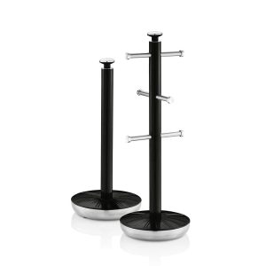 Swan Retro Towel Pole And Mug Tree Set Chrome Stainless Steel – Black