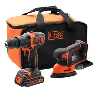 Black & Decker 18V Hammer Drill And Detail Sander Twin Kit With 1.5Ah Battery And 1A Charger In Soft Bag