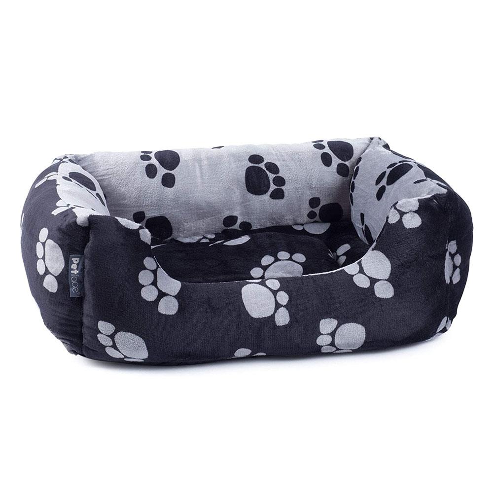 Petface Paws Plush Square Dog Bed Large Black/Grey BuysBest