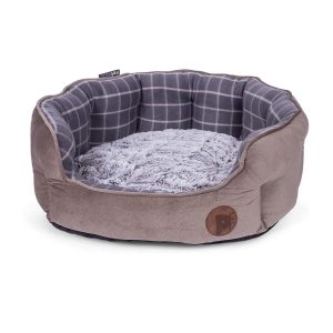 Petface Check And Bamboo Oval Dog Bed Medium – Grey