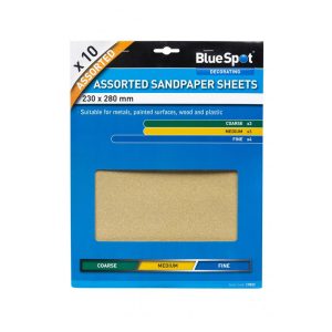 BlueSpot Assorted Sandpaper Sheets 230mm x 280mm 60/100/240 Grit- 10 Piece
