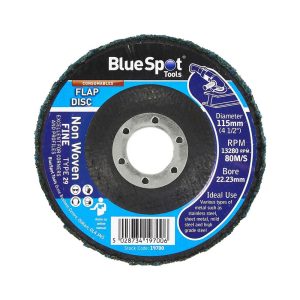 BlueSpot Fine Non Woven Flap Disc 115mm For Angle Grinders – Black