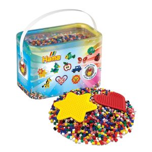 Hama 10000 Beads And 2 Coloured Pegboards In Bucket
