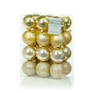 Premier Christmas Decorations Multi Finish Balls 24 x 60mm – Champagne Gold