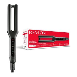 Revlon Double Straight Hair Straightener Copper Ceramic Dual Plate 10 Heat Settings – Black