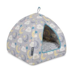 Petface Little Igloo Kitten Cat Bed Small – Grey Cloud And Moon Print