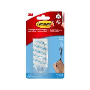 3M Command Hooks With Strips Large 1 Hook And 2 Large Strips 1.8kg Holding Power - Clear/Transparent