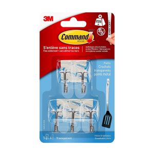 3M Command Wire Hooks With Clear Strips Small 5 Hooks And 6 Small Strips 225g Holding Power - Clear/Transparent