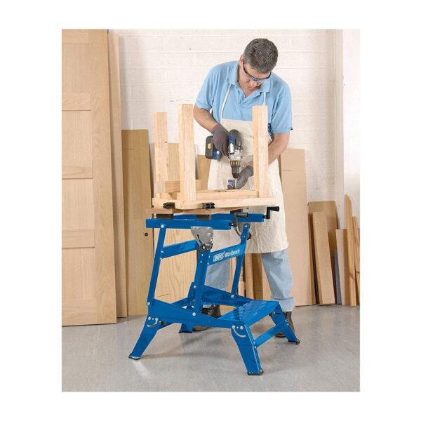 Draper Twin Height Heavy Duty Fold Down Workbench 650mm - Blue - Image 4