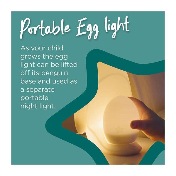 Tommee Tippee 2-In-1 Portable Penguin Nursery Night Light With Dimmable Rechargable Egg USB - White - Image 6