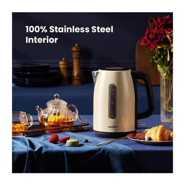 Comfee Electric Kettle Fast Boil Brushed Stainless Steel 3000W 1.7 Litres - Cream - Image 5