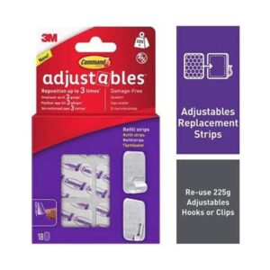 3M Command Adjustables Repositionable Refill Strips 18 Refill Strips 225g Holding Power - White