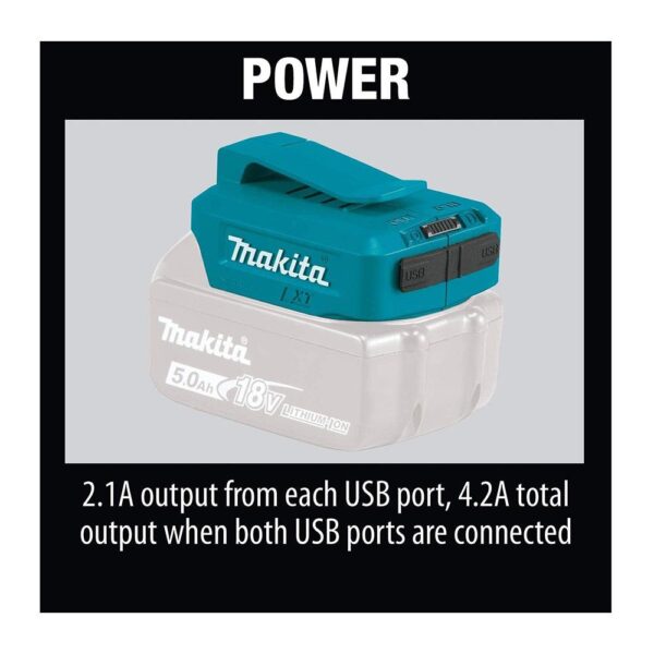 Makita DECADP05 USB Adapter Compatible With Makita 14.4V/18V LXT Batteries - Blue - Image 8