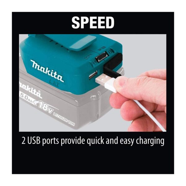 Makita DECADP05 USB Adapter Compatible With Makita 14.4V/18V LXT Batteries - Blue - Image 9