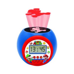 Lexibook Super Mario Childrens Projector Clock With Night Light Timer Snooze Alarm - Red/Blue