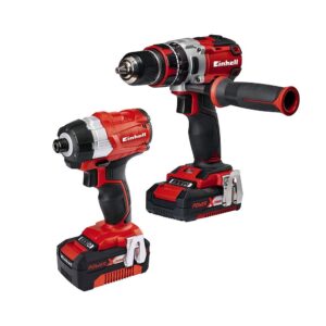 Einhell Power X-Change 18V Cordless Combi Drill And Impact Driver Set With Battery And Charger Storage Bag - Red