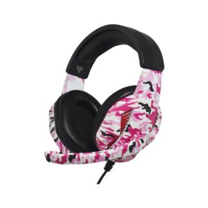 Vybe Camo Wired Gaming Headset For Play Station Xbox PC Gaming With LED Lights And Mic - Diva Pink