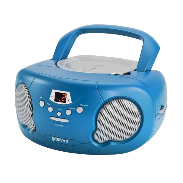 Groov-e Original Boombox Portable CD Player With Radio 3.5mm AUX Input Headphone Jack - Blue - Image 2