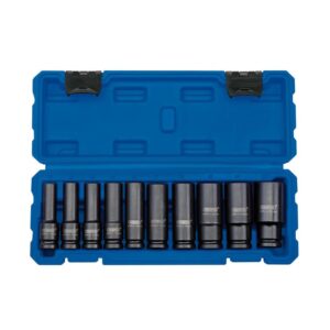 Draper 1/2 Inch Square Drive Metric Deep Impact Socket Set 10mm-27mm 10 Piece - Blue