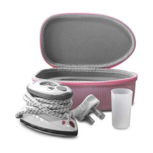 The Quilted Bear Mini Steam Iron Ceramic Sole Base Plate And Travel Hardcase - Pink