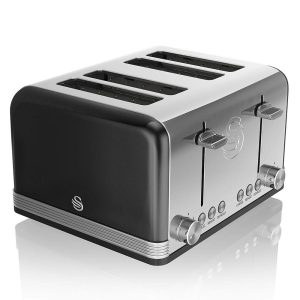 Swan Retro 4 Slice Toaster With Defrost Cancel And Reheat Functions 1600 W - Black