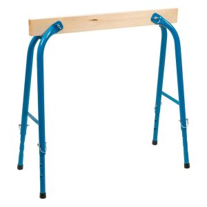 Silverline Wood Adjustable Trestle 150kg With Wood Cross Bar And 30mm Dia Tubes - Blue