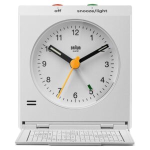 Braun Vitange Travel Analogue Alarm Clock With Snooze And Light - White