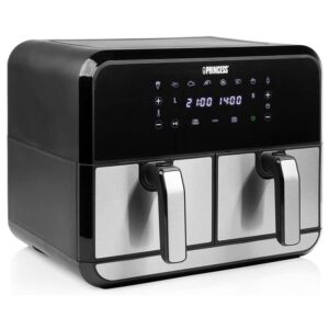 Princess Double Basket Air Fryer With 8 Pre-Programme Settings 1600W 8 Litres Capacity - Black/Silver