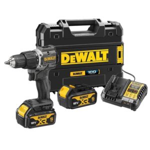 Dewalt 18V XR Brushless Compact Combi Hammer Drill Limited Edition 100 Year 2 x 5.0Ah Batteries Charger TSTAK Case - Black/Yellow