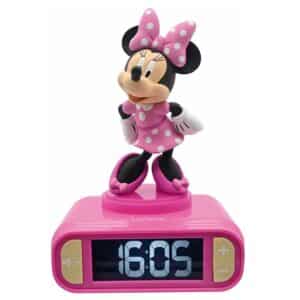 Lexibook 3D Minnie Mouse Childrens Clock With Night Light Alarm Snooze – Pink