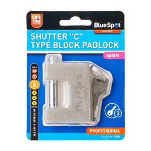 BlueSpot Shutter 'C' Type Block Padlock 60mm With 3 Keys - Silver