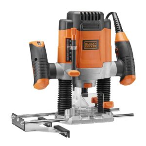 Black & Decker 1/4 Inch Plunge Router 1200W 6.35mm With Accessories And Kitbox 240V - Black/Orange