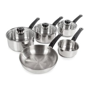 Morphy Richards Induction Frying Pan And Saucepan 5 Piece Set With Lids Stainless Steel - Silver
