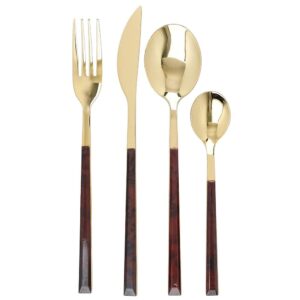 Mikasa Faux Tortoise Shell Gold Coloured Cutlery Set Spoons Teaspoons Forks Knives - 16 Piece