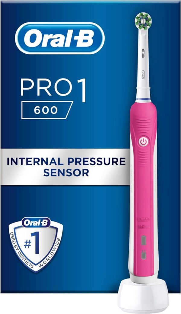 Oral-B Pro 600 Cross Action Electric Toothbrush Rechargeable With Pressure Sensor - Pink