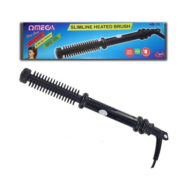 Omega Slimline Heated Brush 13mm Hair Styling Curler Hot Comb Tangle Free Swivel - Black - Image 2