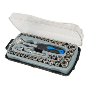 Silverline Compact 1/4 Inch And 3/8 Inch Drive Socket Set Polished Chrome Vanadium Steel – 39 Pieces