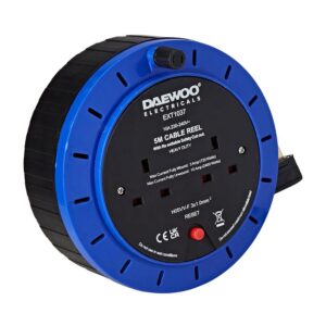 Daewoo 2 Way UK 3 Pin Plug 10 Amp Extension Reel With 5 Metre Heavy Duty Winding Cable – Blue/Black