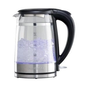 Daewoo Eco Cool Touch Glass Kettle Transparent With Light Up LED 3000W 1.5 Litres – Black